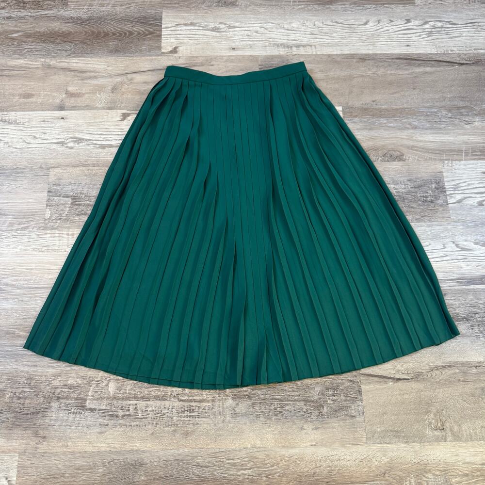 J.Crew Green Pleated Midi Skirt Accordion A Line High Waist Work Office Preppy 4